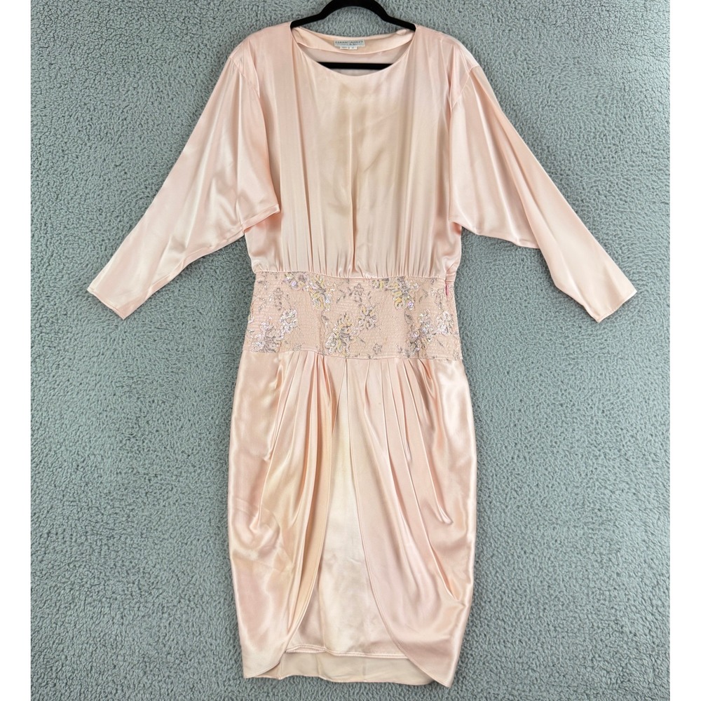 Liancarlo per Cache Silk Cocktail Dress Womens 4 Peach‎ Vintage Sequin Batwing